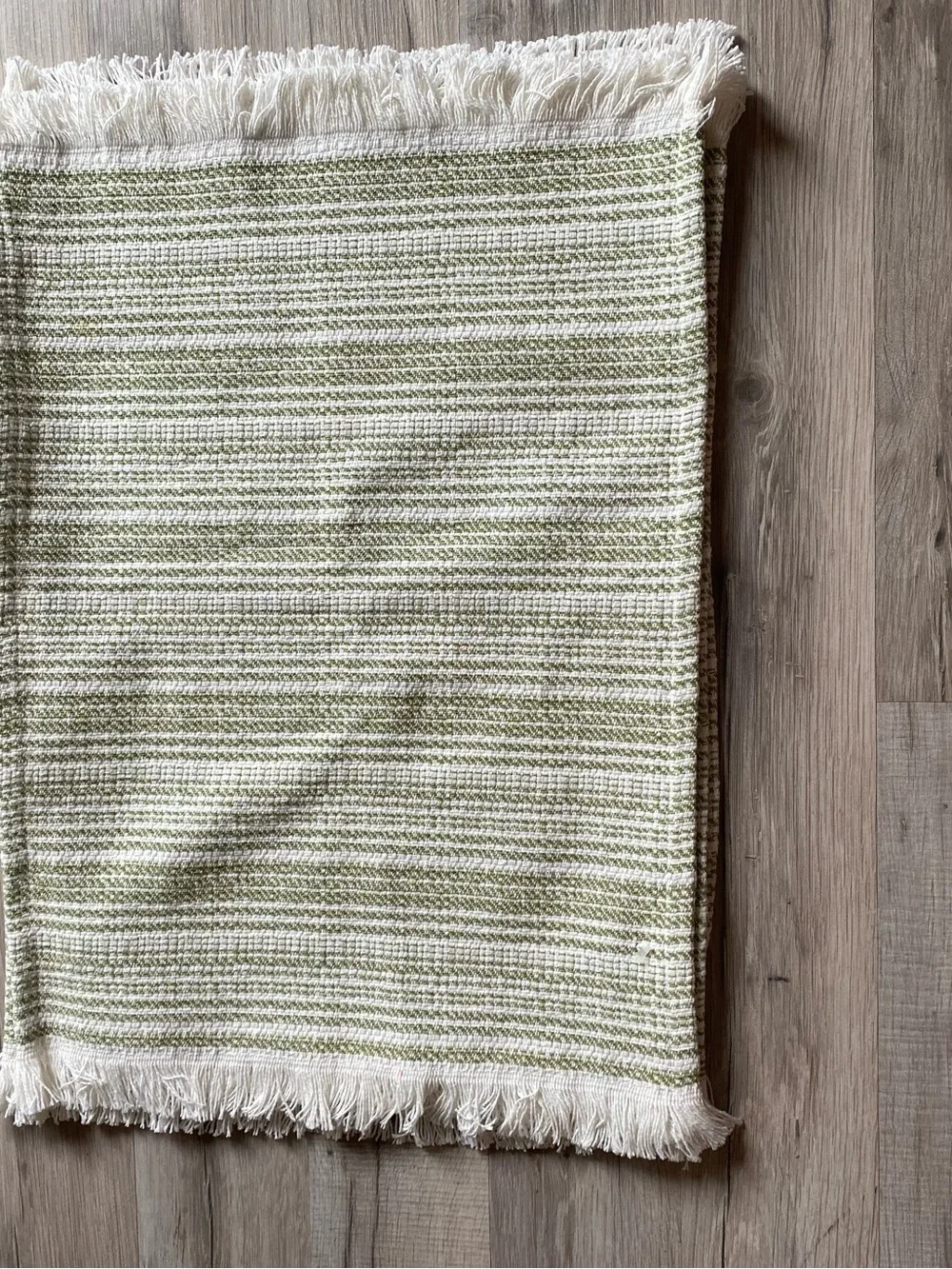 Green and Cream Striped Woven Accent Table Placemats with Fringe